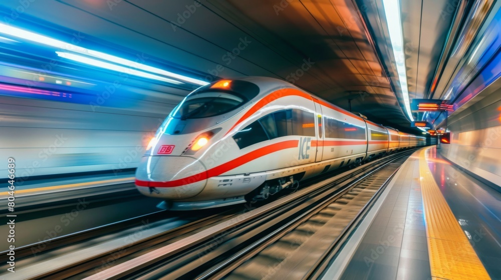 High-speed train in motion blur at station