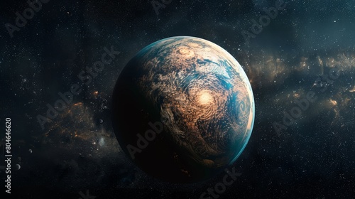 Surreal earth-like planet in starry cosmos © Banana Images