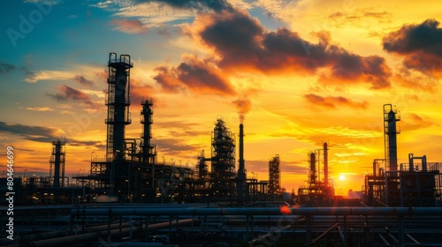 Wallpaper Mural Machine of petrochemical industry with sunset yellow sky Torontodigital.ca