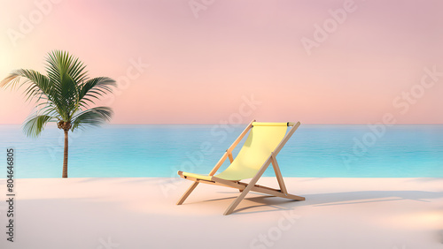 A beach chair is sitting on the sand next to the ocean © Jati