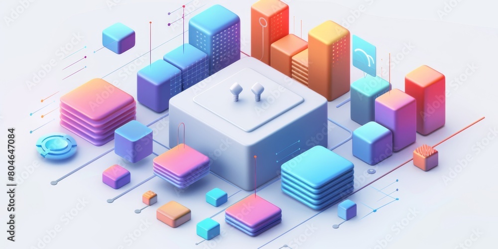 Abstract 3d data blocks and central hub concept Abstract 3d data blocks and central hub concept