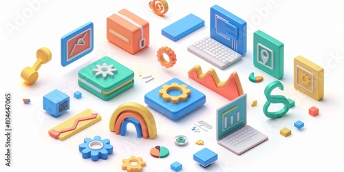 Wallpaper Mural Isometric illustration of a modern digital workspace with vibrant 3d icons Torontodigital.ca