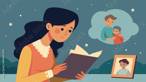 The wifes voice filled with awe as she recounts a story from her childhood sparked by an old photograph in a dusty album.. Vector illustration