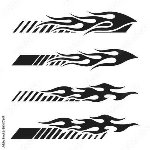 Variations of racing style car wrap vinyl stickers