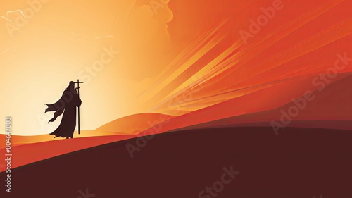 A powerful art depicting Jesus carrying the cross  creating a devotional Christian wallpaper. The copy space allows for easy into various designs.