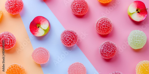 Colorful candy and fruit jelly jujube on a colorful background
 photo