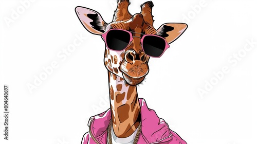  Giraffe wearing shades and pink coat © Nadia