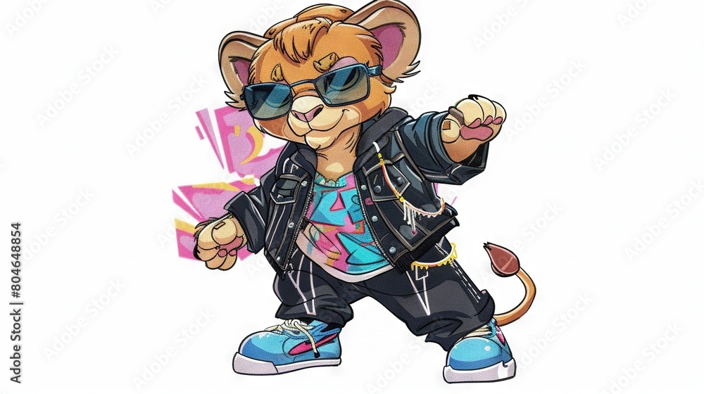 A drawing of a cat with sunglasses, a leather jacket, and two skateboards A drawing of a cat with sunglasses, a leather jacket, and two skateboards