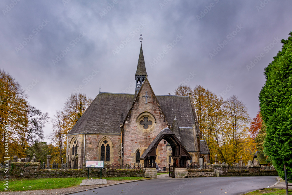 Luss parish Church of Scotland in a colorful cloudy autumn day Luss parish Church of Scotland in a colorful cloudy autumn day