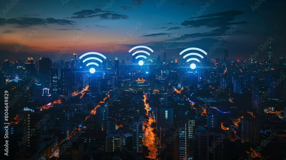 Modern city with wireless network connection concept