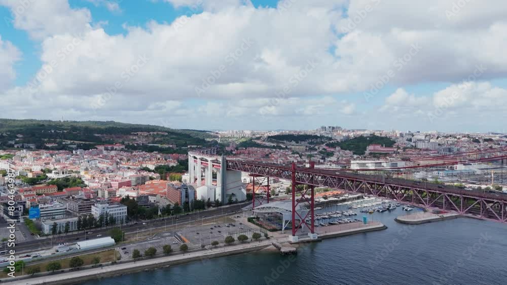 Aerial view of the 25 de Abril Bridge in Lisbon, Portugal. Aerial view of the 25 de Abril Bridge in Lisbon, Portugal.