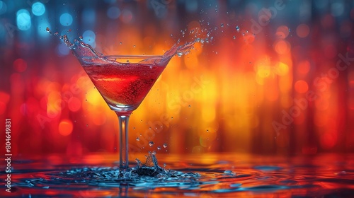  A close-up of a drink in a glass, with water droplets on both sides