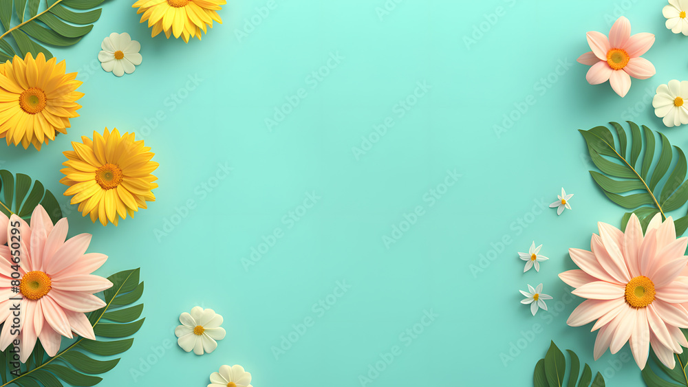 A blue background with a flowery border