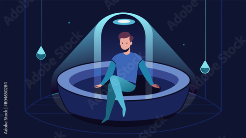 A person sitting in a float tank surrounded by darkness and sensory deprivation while receiving ketamine therapy to achieve a deep state of relaxation.