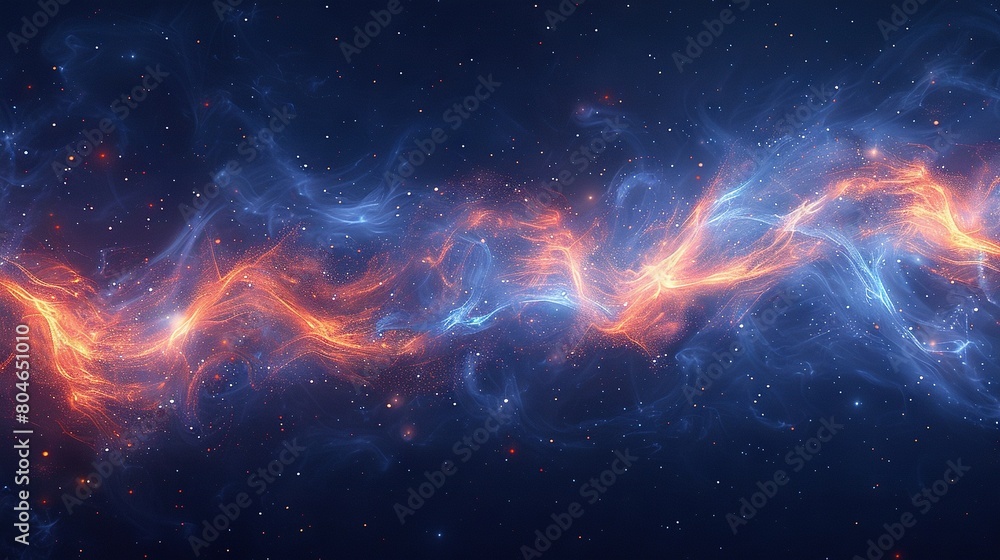   Blue, orange, and red swirls on a dark background with stars in the sky, this is an optimized version of your text