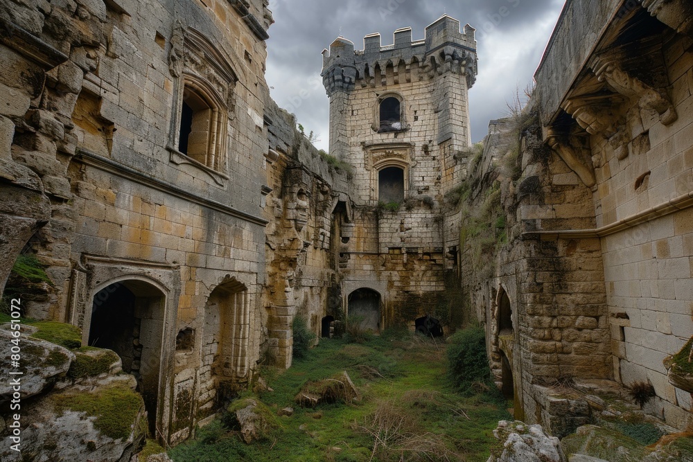 Obraz premium Time-worn Abandoned ancient castle. Creepy villa. Generate Ai