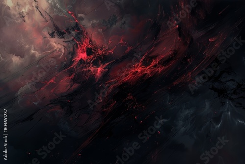 Dark and stormy ocean waves with red and black tones, illustrating an intense and brooding atmospheric phenomenon.

