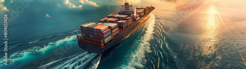 container ship that symbolises international transport, created with generative AI technology photo