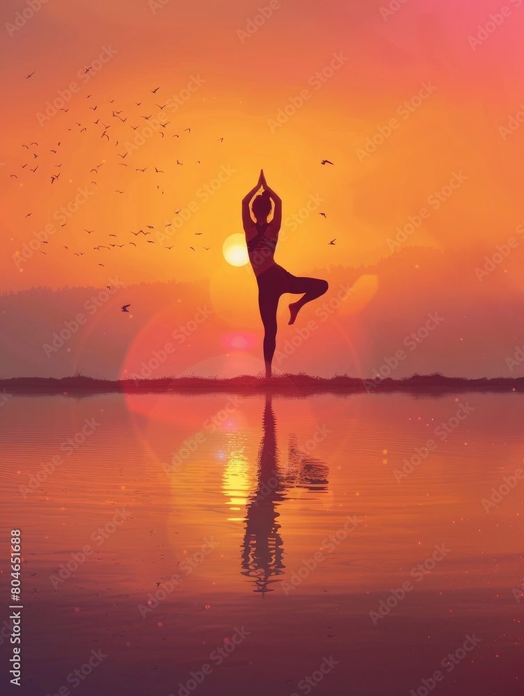International Yoga Day Poster design background - generative ai
