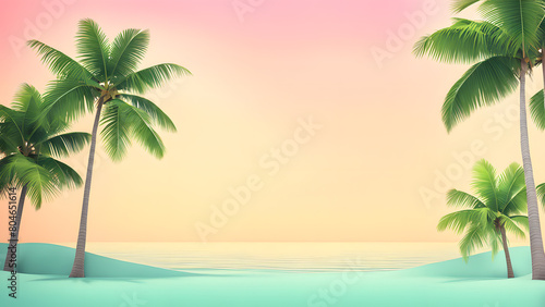 A tropical beach with palm trees and a blue ocean