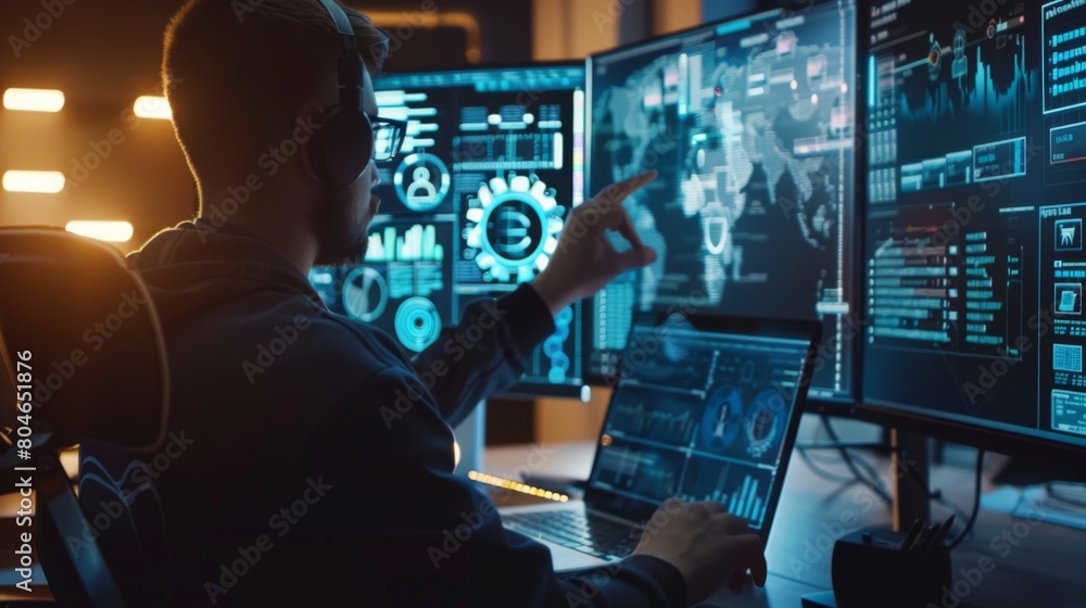 Programmer people working and touch virtual screen AI, artificial intelligence software engineer coding on laptop computers with technology Programmer people working and touch virtual screen AI, artificial intelligence software engineer coding on laptop computers with technology