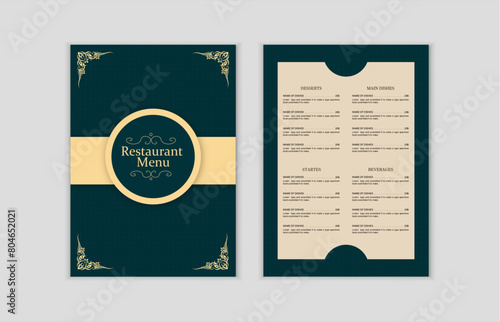 luxury Food Menu Design template Layout for restaurant, Editable Food menu card template design