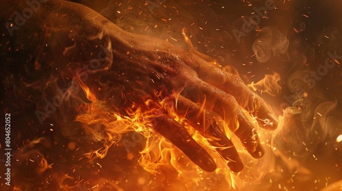 human hands burning in fire