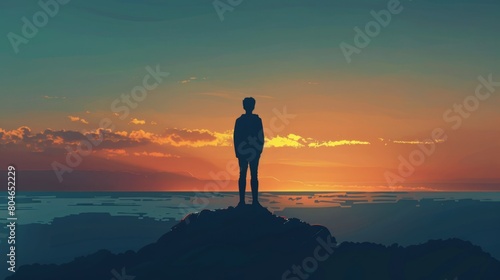 silhouette of a person looking at the sunset