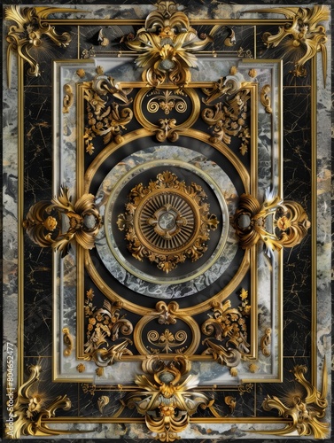 Baroque, barocco ornate marble ceiling non linear reformation design. elaborate ceiling with intricate accents depicting classic elegance and architectural beauty