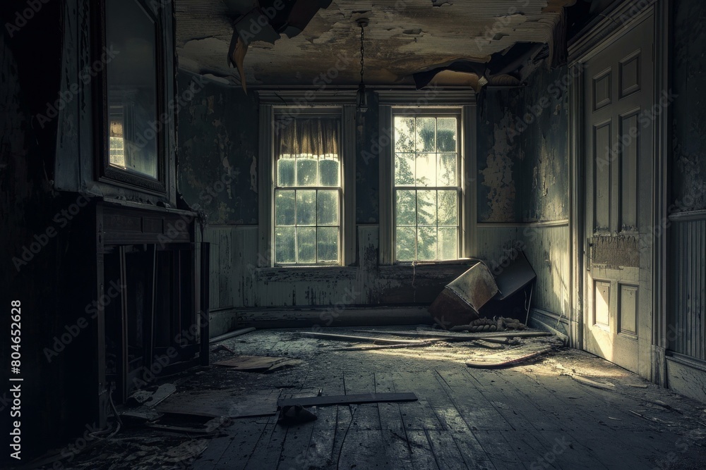 Eerie Abandoned room spooky. Mansion horror. Generate Ai Eerie Abandoned room spooky. Mansion horror. Generate Ai