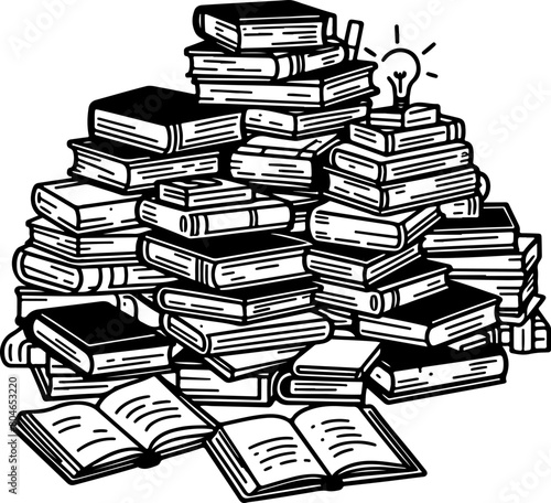 A pile of books black outline illustration.