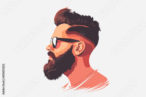 Illustration of a stylish handsome guy with a beard. The face of a bearded man in profile on a white background.