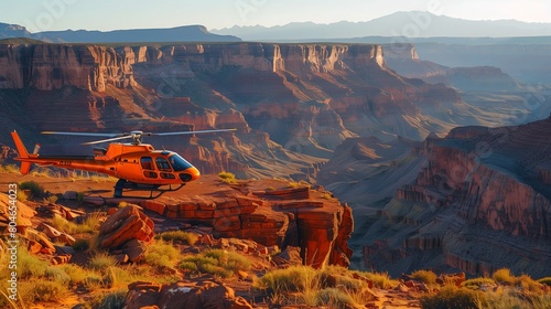 Scenic helicopter tour over the Grand Canyon, breathtaking aerial views, YouTube thumbnail with copy space for text on left
