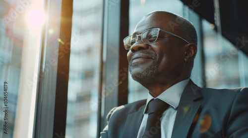 african/African middle age businessman looking at the window and smiling