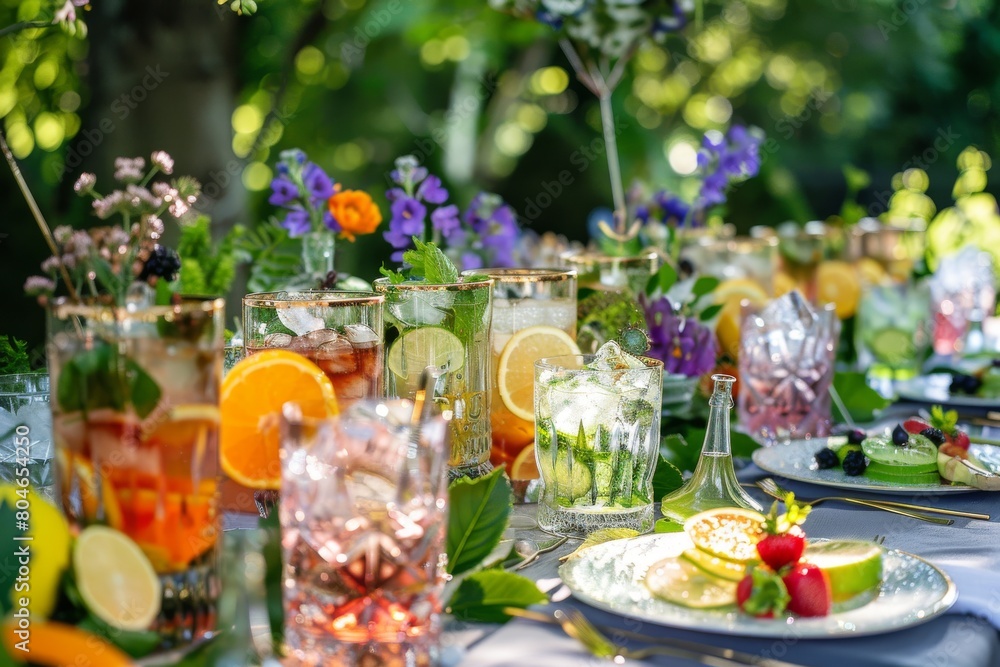 Table Set With Glasses and Plates of Food