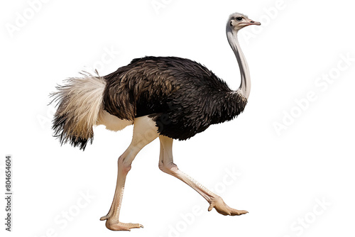Running Ostrich Isolated on Clear White Background