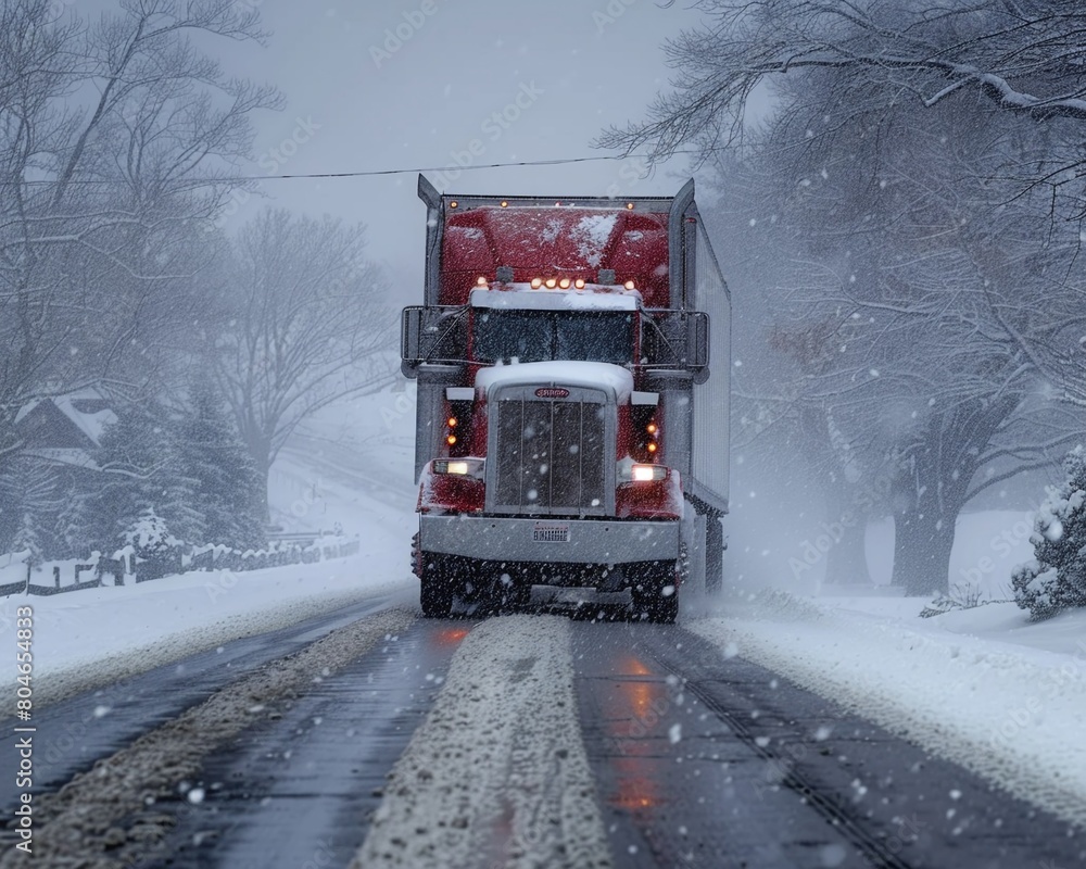A truck hauling a trailer through a winter storm, visibility reduced by the falling snow 8K , high-resolution, ultra HD,up32K HD A truck hauling a trailer through a winter storm, visibility reduced by the falling snow 8K , high-resolution, ultra HD,up32K HD