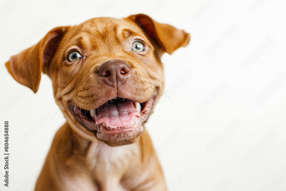 Close up portrait of a puppy isolated on white background