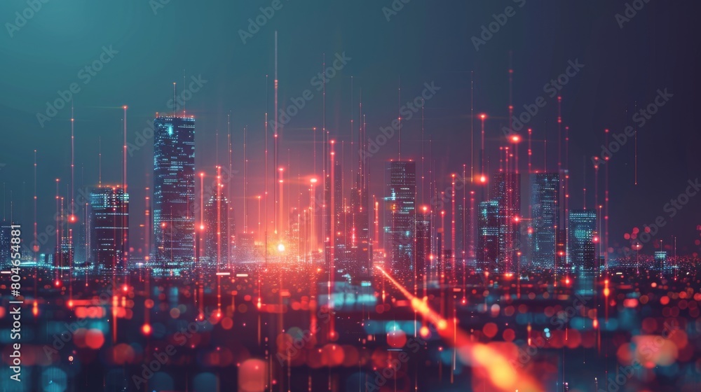 Fototapeta premium Smart city with particle glowing light connection design, big data connection technology concept.