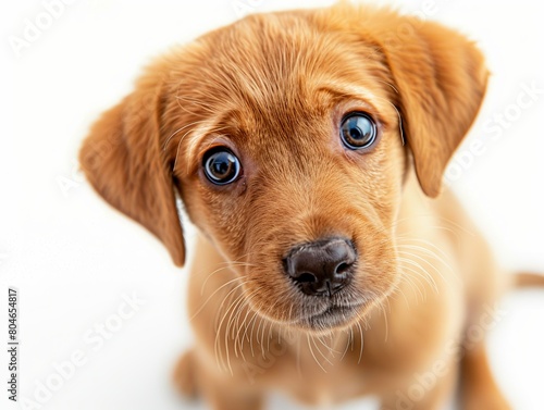 Close up portrait of a puppy isolated on white background