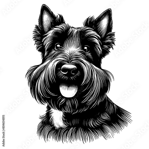 Cute Scottish Terrier dog portrait, hand drawn sketch. Vector isolated on white background	
