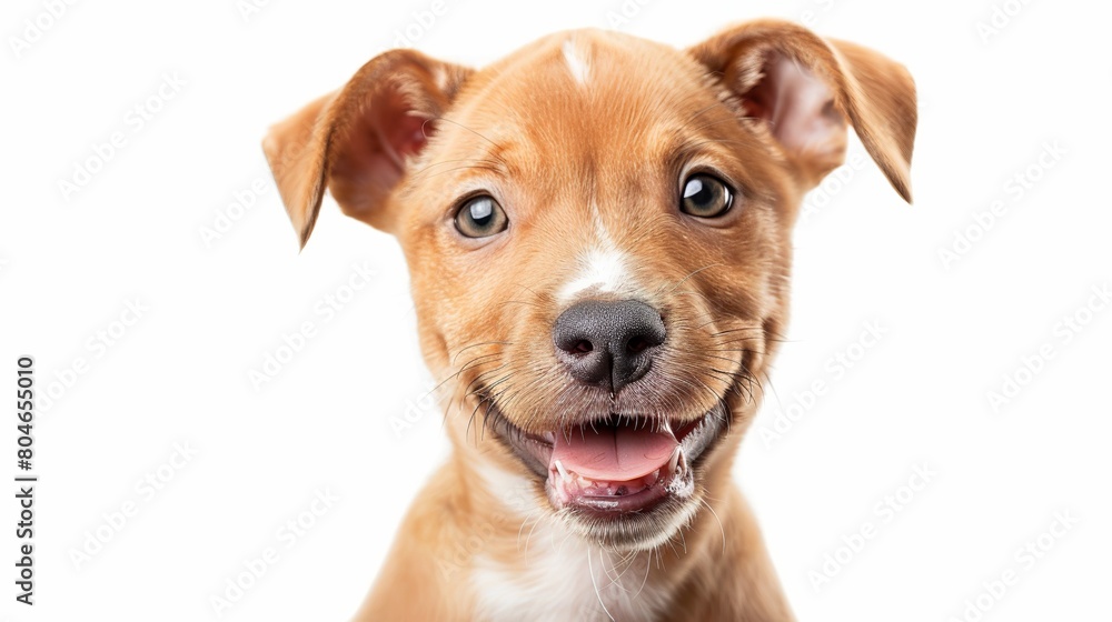 Close up portrait of a puppy isolated on white background