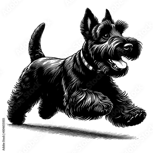 Cute Scottish Terrier dog in full-body, hand drawn sketch. Vector isolated on white background	
