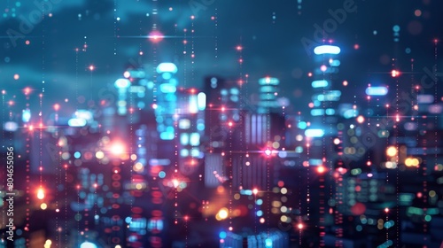 Smart city with particle glowing light connection design  big data connection technology concept.