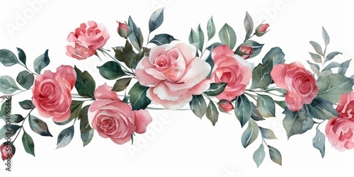 Watercolor Floral Wreath with Pink Roses Generative AI © Paul