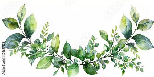 Watercolor Wreath with Fresh Green Leaves Decoration Generative AI