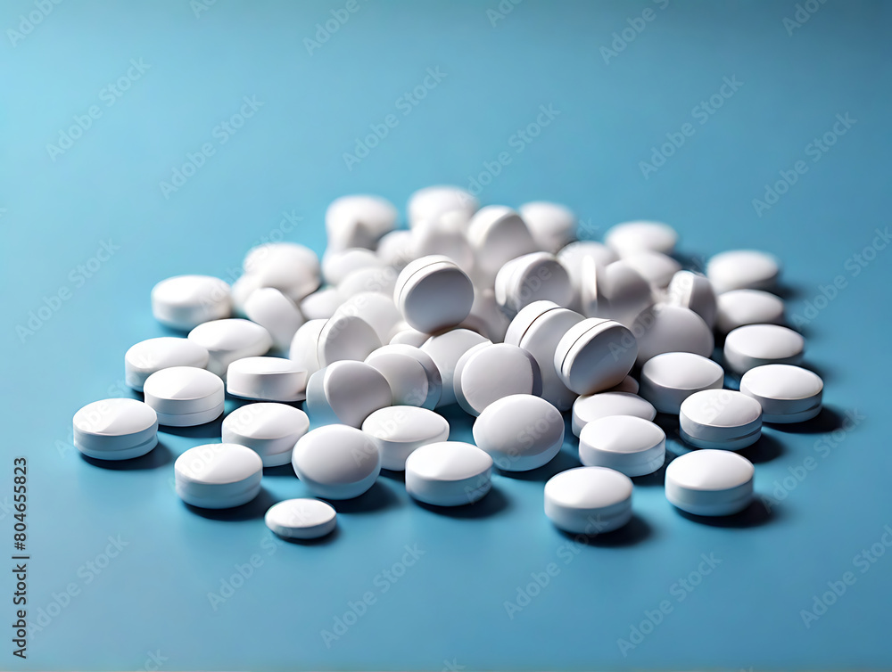 Circle white pills on a light blue background. Circle white pills on a light blue background.