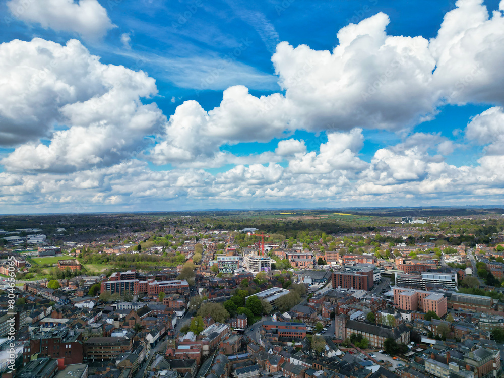 High Angle View of Historical Derby City Centre, England United Kingdom. April 26th, 2024