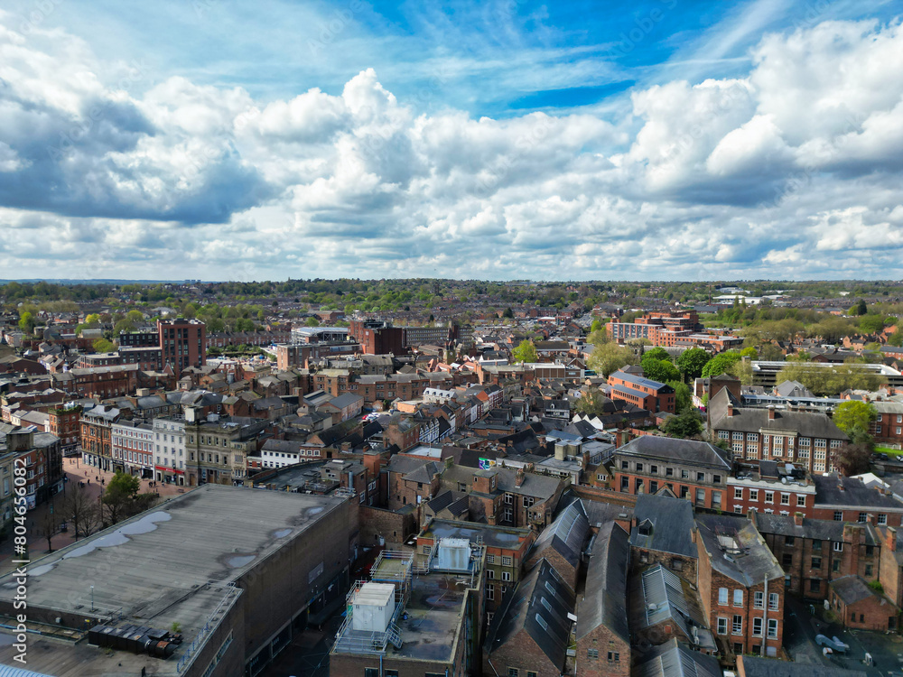 Obraz premium High Angle View of Historical Derby City Centre, England United Kingdom. April 26th, 2024