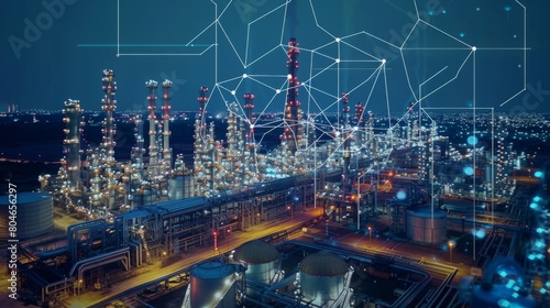 Smart refinery factory and wireless communication network  oil and gas industry petrochemical plant  Internet of Things concept